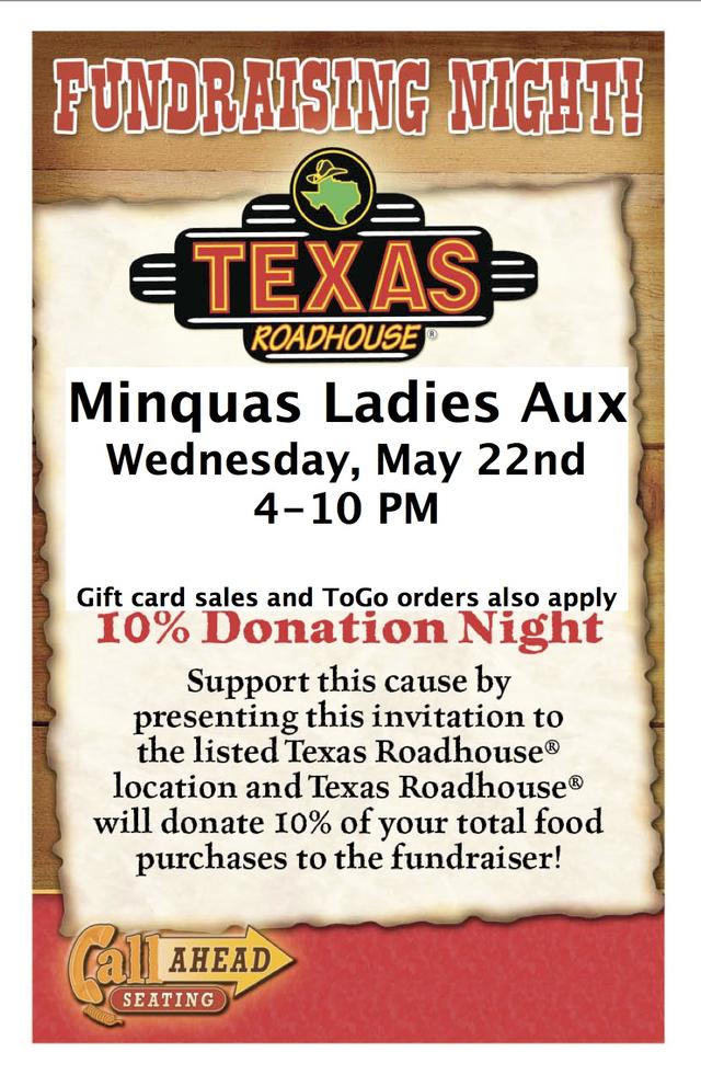 ladies auxiliary to hold texas roadhouse fundraiser wed may 22nd texas roadhouse fundraising flyer